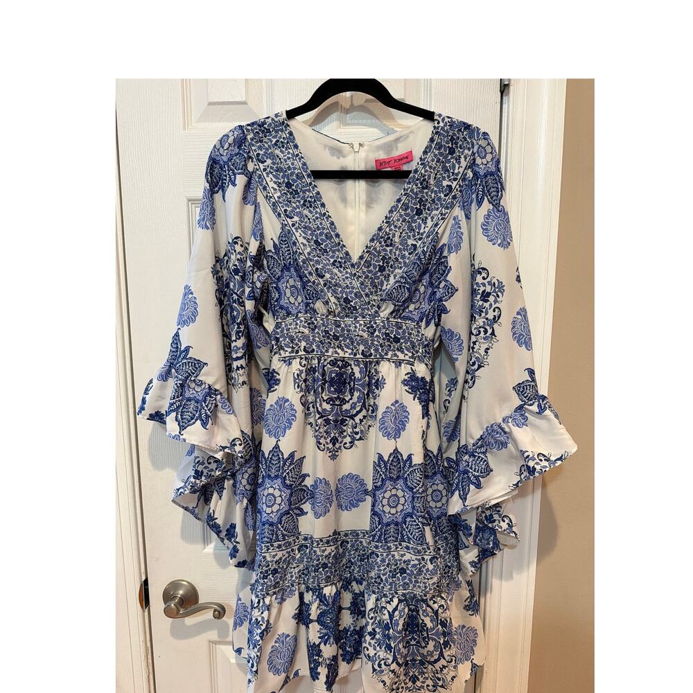 Betsey Johnson Blue & White Chinoiserie Print Mini Dress - Size 6  71A-926GW